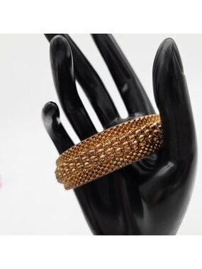 Brass Mesh Metal Bangle Bracelet With Intricate Raised Design 384" Wide Vintage